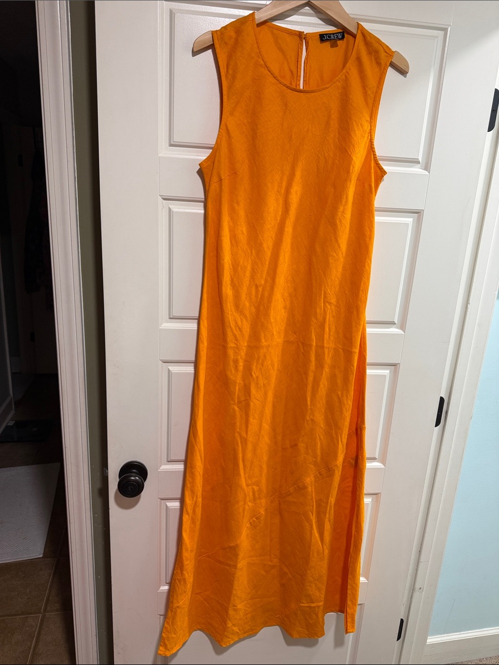J. Crew Bright Orange Sleeveless Maxi Dress size M pure linen